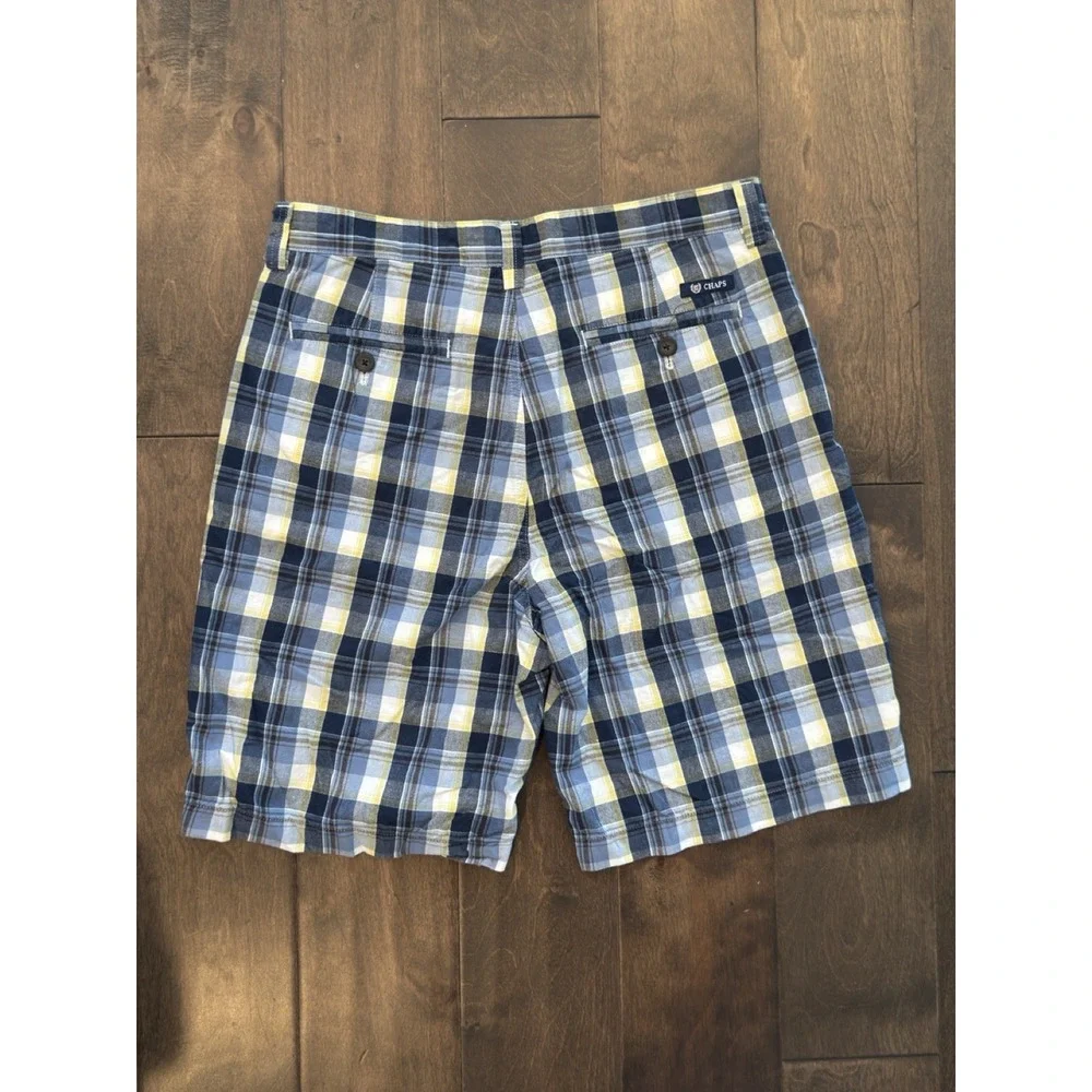 Chaps Men's Flat Front‎ Blue Plaid Shorts Casual 9